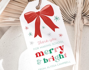 Etiqueta de regalo de Navidad imprimible, regalo para el maestro, etiqueta de regalo para el maestro, etiqueta de regalo para el aula, agradecimiento al maestro, regalo de Navidad para el maestro