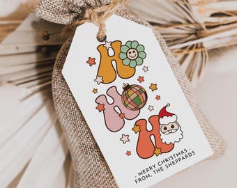 Etichetta regalo di Natale retrò stampabile, Natale vintage, Natale hippie, etichette di Natale retrò, etichetta regalo per le feste, etichetta per le feste retrò