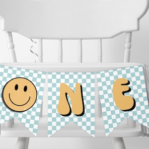 Printable Blue One Happy Dude Birthday High Chair Banner | Instant Download | A102