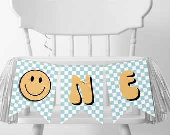Printable Blue One Happy Dude Birthday High Chair Banner | Instant Download | A102