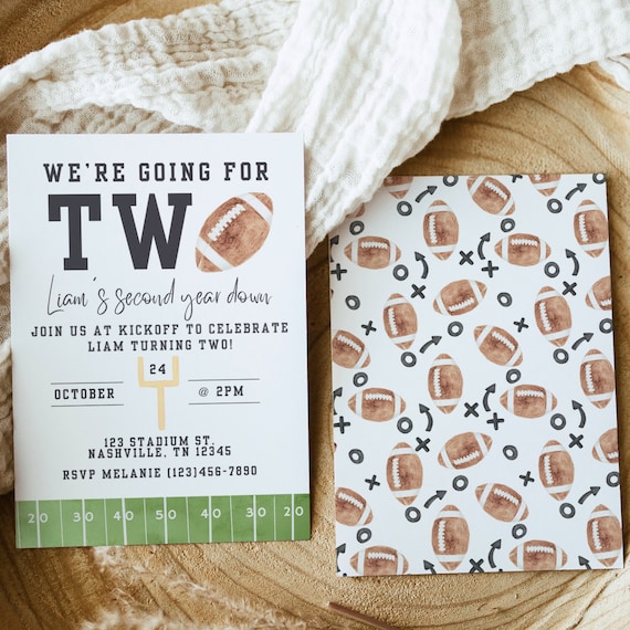 Football Birthday, Football Invitation, Second Birthday, Football Party, Going For Two, Sports Birthday, Invitation Template, A143