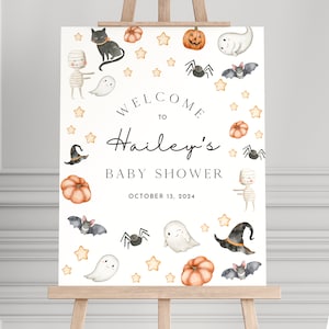 Spooky Baby Shower Welcome Sign, Instant Download, Editable Template, Halloween Baby, Halloween Shower, Baby Shower Welcome, A132