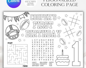 Football Birthday Coloring Page, Instant Download, Football Coloring, First Year Down, Football Birthday, Coloring, A101, A143, A110, A111