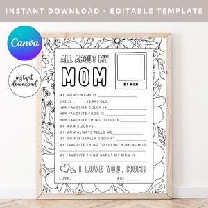 Tudo sobre minha mãe Página para colorir, presente de dia das mães, questionário para mães, presente para a mãe, tudo sobre a mãe, atividade para o dia das mães, lembrança do dia das mães
