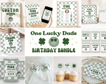 Patricks Geburtstag Bundle | Glücklicher Geburtstag | Ein Glückspilz | Kleeblatt Geburtstag | Erster Geburtstag | Bearbeitbare Vorlage | A125