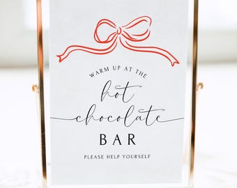 Printable Red Bow Hot Chocolate Bar Sign, Hot Cocoa Bar, Hot Chocolate Sign, Hot Cocoa Sign, Hot Cocoa Bar, Instant Download, Printable Sign