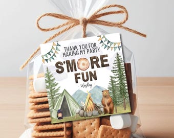 One Happy Camper Smores Tag, Party Favor Tag, Smore Fun, Thank You Tags, Instant Download, Camping Party, Favor Tags, Printable, A106