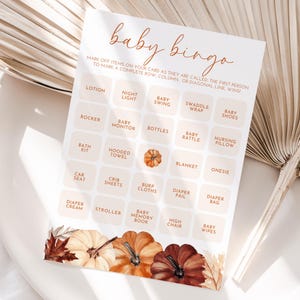 Bingo de calabaza para baby shower, Baby Shower de otoño, Juegos para baby shower, Baby Shower de calabaza, Juego para baby shower, Bingo para bebés, Descarga instantánea, A150