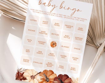 Pumpkin Baby Shower Bingo, Fall Baby Shower, Baby Shower Games, Pumpkin Baby Shower, Baby Shower Game, Baby Bingo, Instant Download, A150