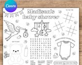 Baby Shower Coloring Page, Baby Shower Activity, Baby Shower Placemat, Baby Shower Kids Mat, Printable Placemat