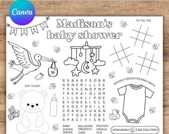Baby Shower Coloring Page, Baby Shower Activity, Baby Shower Placemat, Baby Shower Kids Mat, Printable Placemat