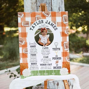 Football First Birthday, Milestone Poster, First Year Down, Instant Download, Editable Template, 1st Birthday, Football, Burnt Orange, A153