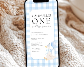 One Silly Goose Digital Invitation, Silly Goose Birthday, First Birthday, Silly Goose Invite, 1st Birthday Invite, Editable Template, A161