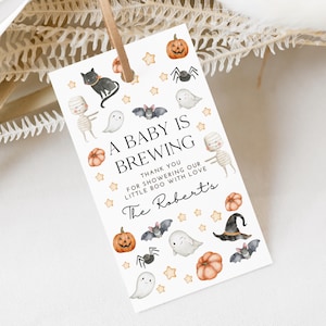 Halloween Baby Shower Thank You Tag, A Baby Is Brewing, Spooky Baby Shower, Fall Baby Shower, Favor Tag, Baby Shower Tag, A132