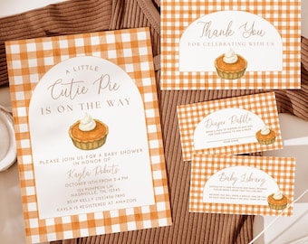 Orange Gingham Cutie Pie Baby Shower Invitation Template Bundle, Printable, Instant Download, A177