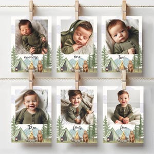 Ein Happy Camper Fotobanner, druckbares Banner, Happy Camper Banner, 1 Geburtstagsbanner, Camping Geburtstag, monatliches Fotobanner, A106