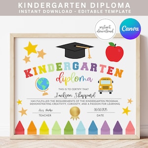 Druckbares Kindergarten-Abschluss-Diplom, Kindergarten-Abschluss, Kindergarten-Diplom, Kindergarten-Abschluss, letzter Schultag, A167