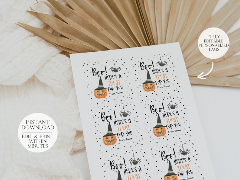 Boo Halloween Treat Tag Editable Instant Download Printable image 2