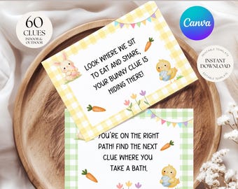Easter Scavenger Hunt For Kids, 60 Hiding Spots, Indoor Outdoor Egg Hunt, Instant Download, Editable Template