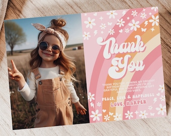 Groovy Birthday Thank You Card, Groovy Thank You, Birthday Thank You, Hippie Birthday, Retro Birthday, Groovy Birthday, Thank You Note, A142