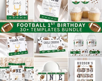 First Year Down Football 1st Birthday Party Bundle, Editable Templates, Instant Download, A101