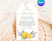 Printable Spring Stovetop Potpourri Simmer Pot Gift Tag, Instant Download, Editable Template (2x3.5")