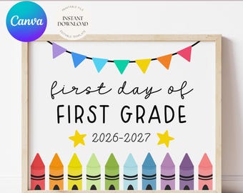 Printable Back To School Sign, First Day Of School, Instant Download, First Day Of 1st Grade, 1st Day Of School, First Day Sign, First Grade