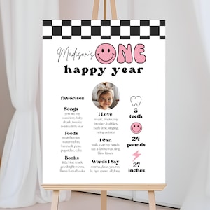 One Happy Girl Milestone Sign, Smiley Face Birthday, Printable First Year Milestone Poster, Instant Download