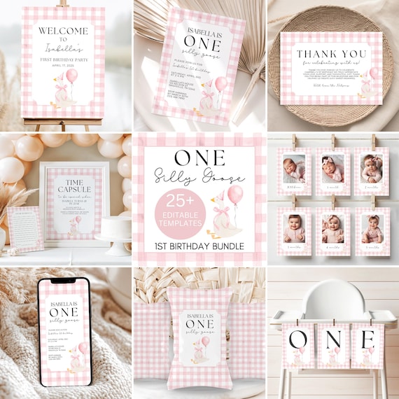 One Silly Goose Birthday Bundle, Silly Goose Birthday, First Birthday, Silly Goose Invite, 1st Birthday Invite, Editable Template, A161