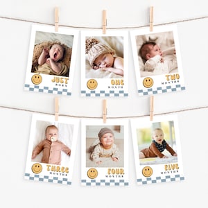 One Happy Dude Photo Banner, Printable First Year Milestone Photos Banner, Smiley Face Birthday, Boy 1st Birthday, Instant Download, A114