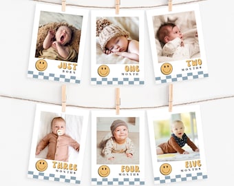 One Happy Dude Photo Banner, Printable First Year Milestone Photos Banner, Smiley Face Birthday, Boy 1st Birthday, Instant Download, A114