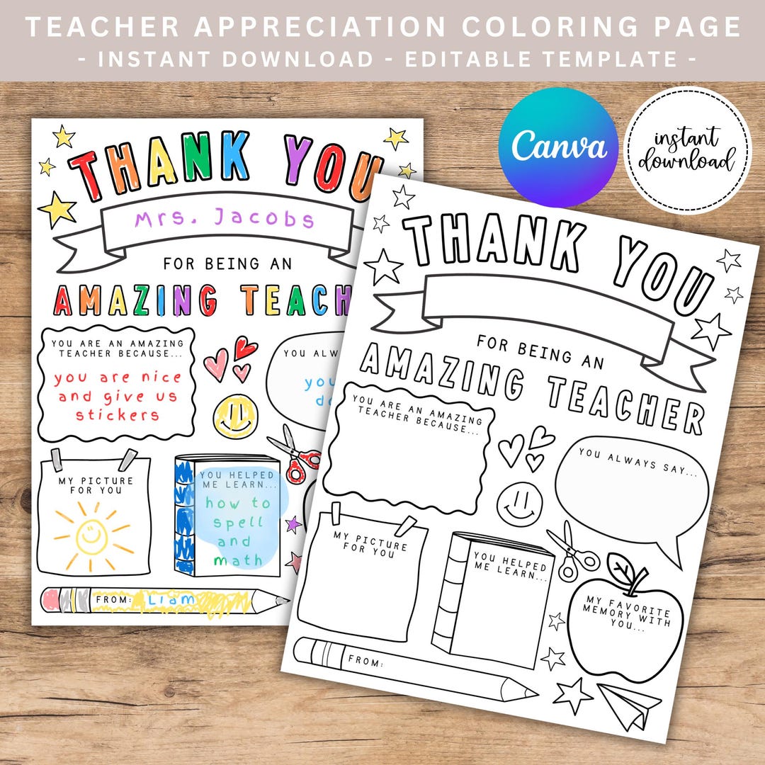 Teacher Appreciation Printable Coloring Page, Teacher Gift, Teacher ...