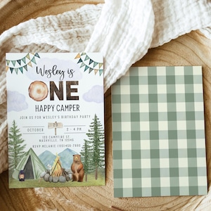 One Happy Camper First Birthday Invitation Template, Instant Download, Camping Birthday, 1st Birthday Invite, Happy Camper Invite, A106