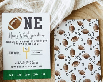 First Year Down Football Invitation, First Birthday Boy, Football Party, Football Birthday, Sports Invite, Boy First Birthday, A101