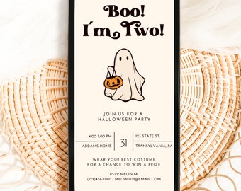 Boo I'm Two Halloween Birthday Invitation, Second Birthday, Halloween Invitation, Our Little Boo, Halloween Party, 2nd Birthday