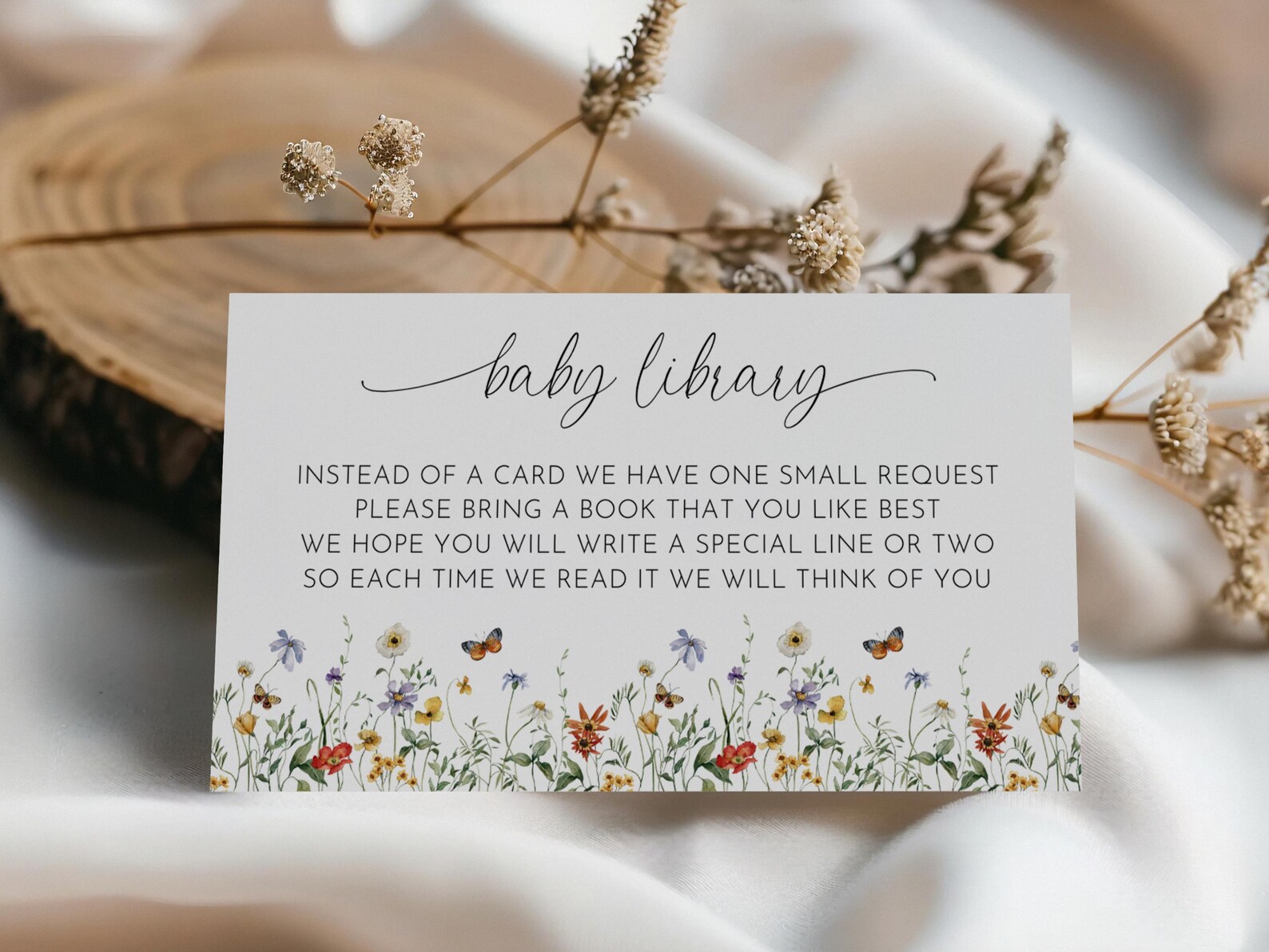 Wildflower Baby Shower Baby Library Card, Floral Baby Shower ...