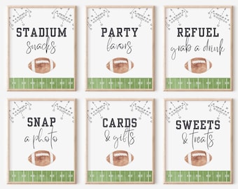 Football Birthday, Football Party Sign Bundle, Instant Download, Editable Template, Food Table Sign, Favor Table Sign, First Year Down, A143