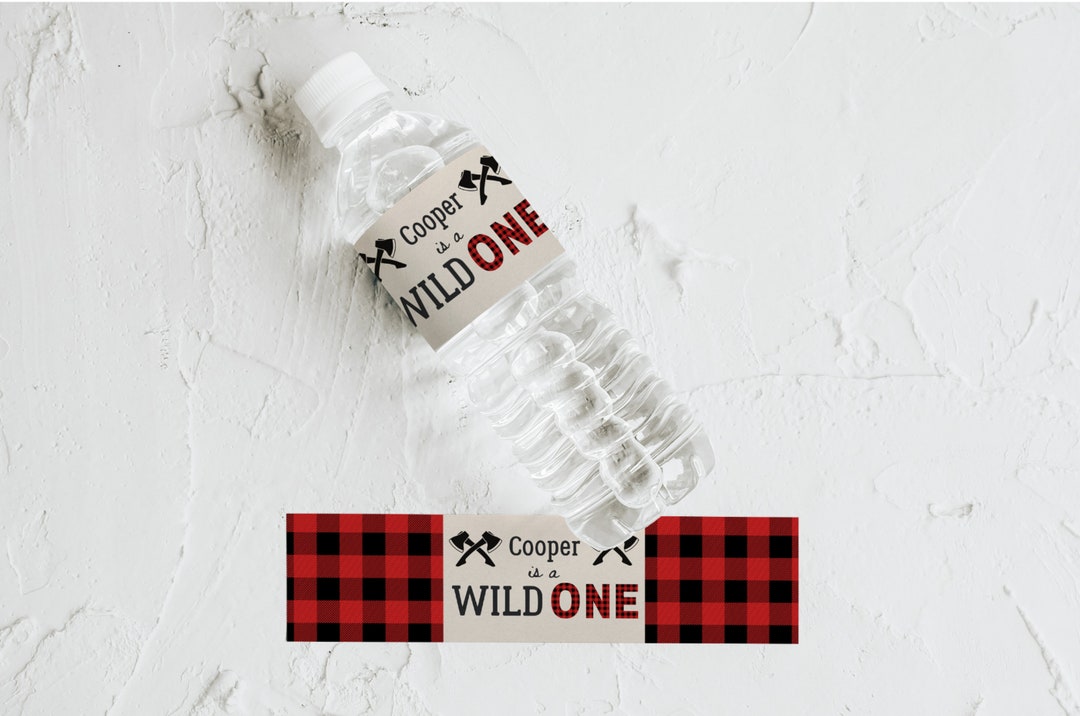 Printable Lumberjack Water Bottle Label Lumberjack Birthday Party First Birthday Buffalo Plaid ...