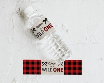 Printable Lumberjack Water Bottle Label | Lumberjack Birthday Party | First Birthday | Buffalo Plaid | Lumberjack Party | Lumberjack Labels