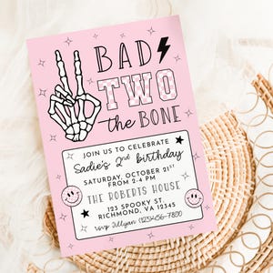 Bad Two The Bone Birthday Invitation, Second Birthday, Bad To The Bone, 2nd Birthday, Bad 2 The Bone, Halloween Birthday, Editable, A171