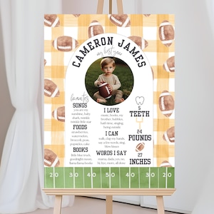 Orange Gingham Football First Birthday, Milestone Poster, First Year Down, Football Birthday, Instant Download, Editable Template, A112