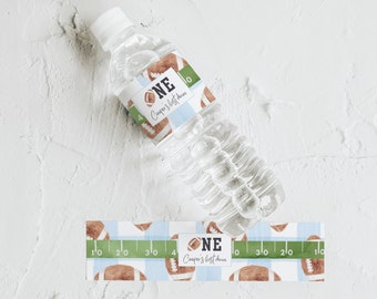 Blue Gingham Football First Year Down Water Bottle Label | Instant Download | Editable Template | A110