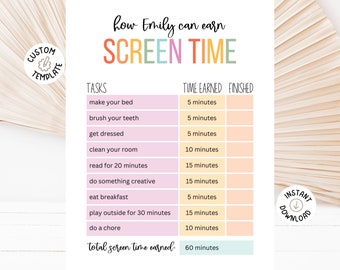 Kids Screen Time Checklist Editable Chore Chart for Kids Screen Time ...