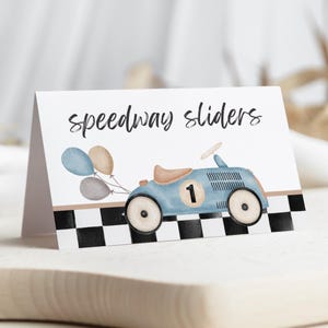 Voedseletiketten raceauto, Fast One Party, 1e verjaardag, Voedseltent voor racewagens, Plaatskaarten, Eerste verjaardag, Raceautofeest, Voedseltent voor racewagens A137