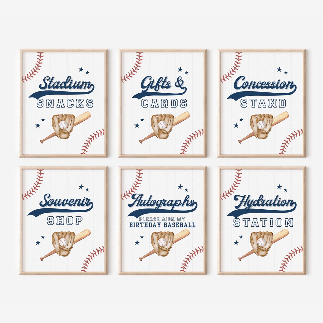 Baseball First Birthday Party Signs Bundle of 6, Instant Download ...