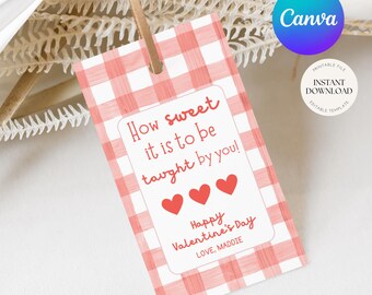 Printable Personalized Valentines Teacher Gift Tag, Instant Download, Editable Text