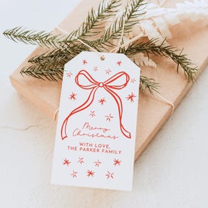 Printable Red Bow Christmas Gift Tags Editable Template Holiday Gift