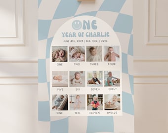 One Happy Dude Photo Collage Sign, One Happy Dude Party, Smiley Face Party, 1st Birthday Sign, 12 Month Pictures, A117