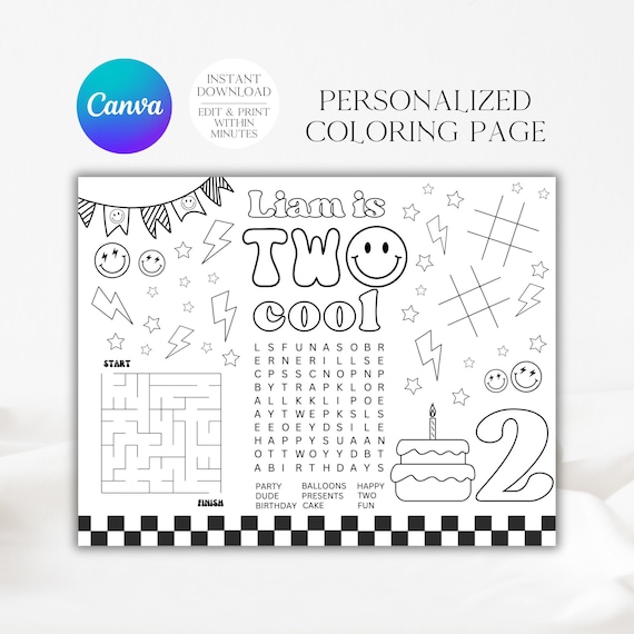 Two Cool Birthday Coloring Page, Boy 2nd Birthday, Smiley Face Birthday, Two Cool, Smiley Face Birthday, A135, A136