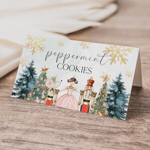 Etichette per alimenti di compleanno Schiaccianoci, Tenda per alimenti stampabile, Festa dello Schiaccianoci, Fata Confetto, Terra dei Dolci, Compleanno invernale, Segnaposto, A156
